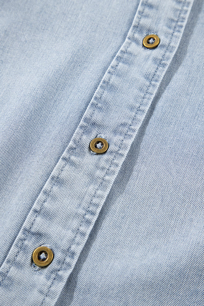 Light Wash Chambray Puff Sleeve Button Up Shirt