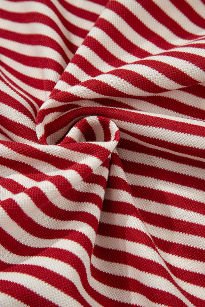 Red Stripe Bow Cutout Back Drop Shoulder Loose Tee