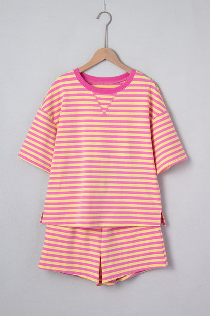 Striped Two Piece Lounge Set Womens Tee and Shorts