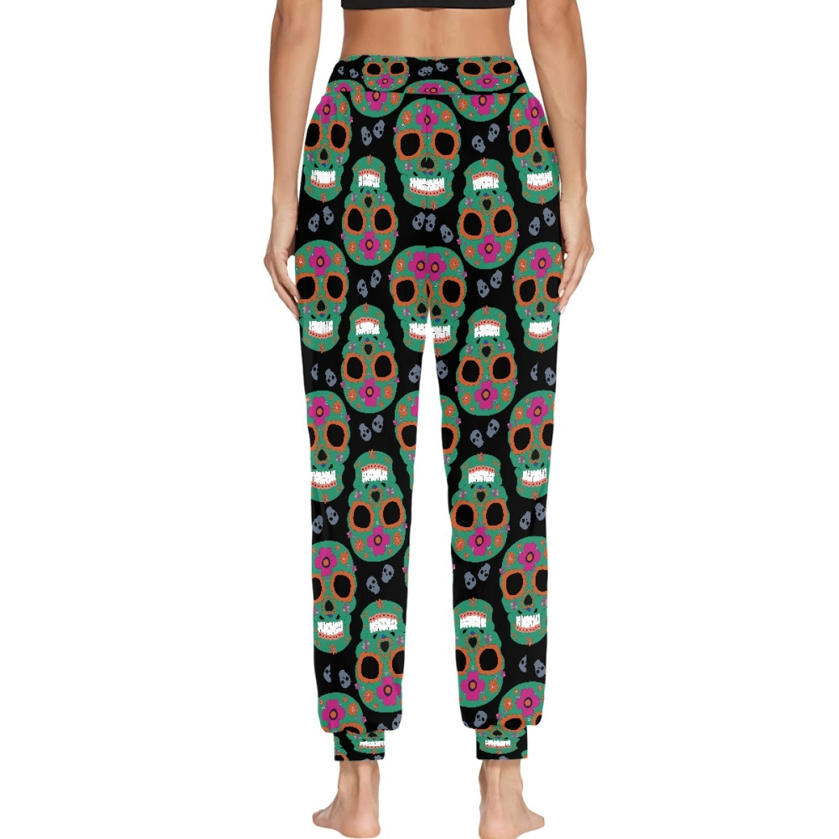 Colorblocked Floral Skull Adult Drawstring Pants