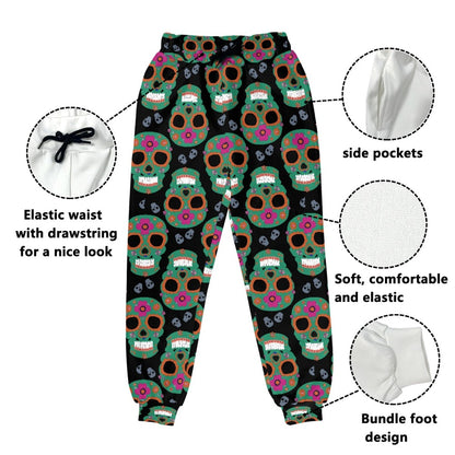 Colorblocked Floral Skull Adult Drawstring Pants