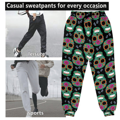 Colorblocked Floral Skull Adult Drawstring Pants