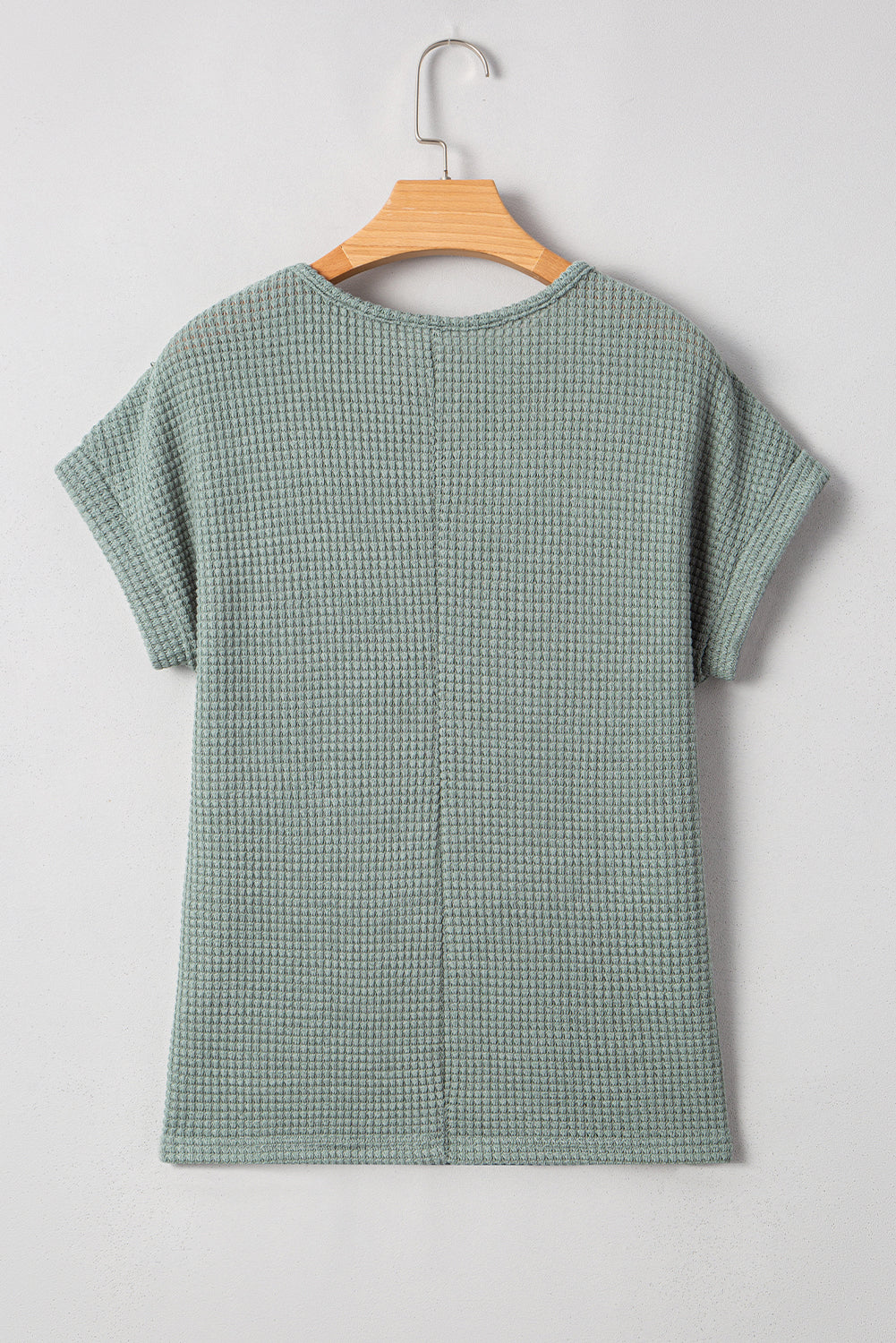 Mist Green Lace Patchwork Waffle Knit Summer Top