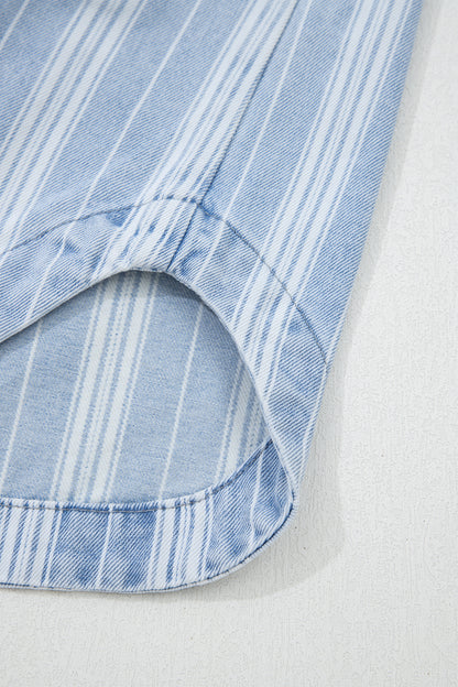 Striped Denim Shacket for Women Button Down Shirt Jacket