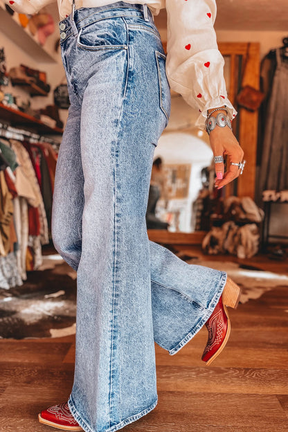 Western Light Wash High Waist Wide Leg Denim Jeans