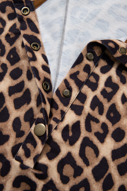 Leopard Print V Neck Mini Dress Loose Short Sleeve
