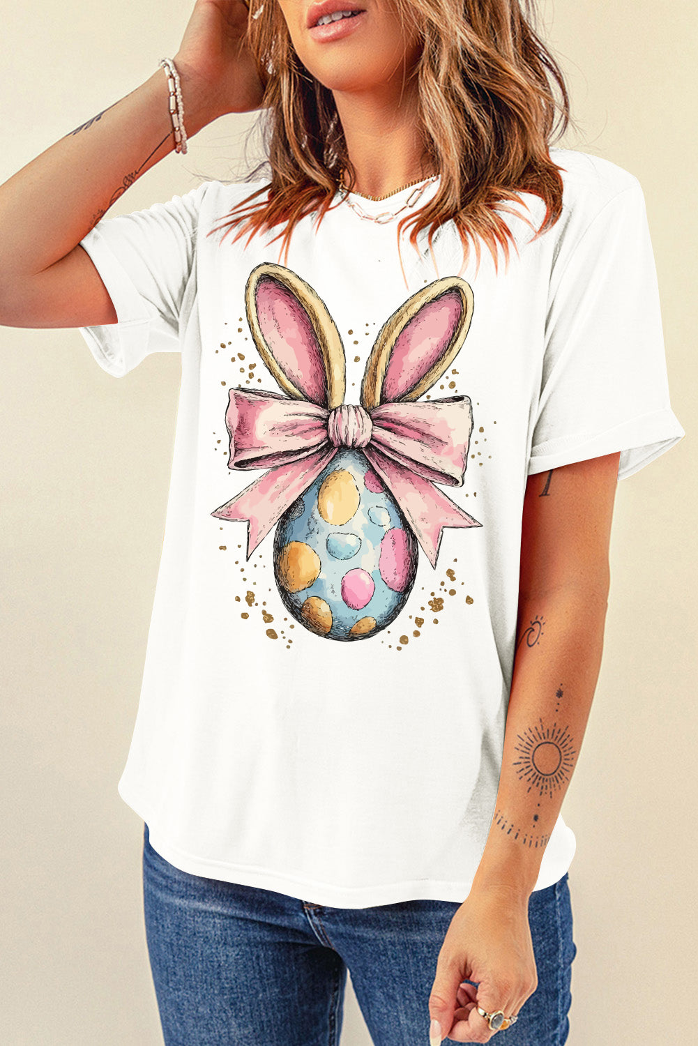 Easter Bunny Egg Bow Graphic Spring Tee