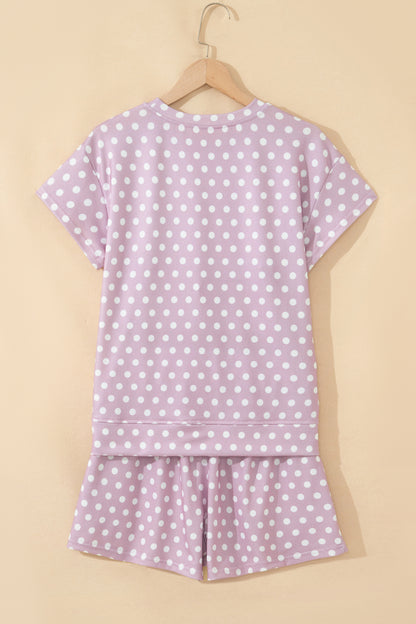 Polka Dot Lounge Short Set Casual Two Piece Outfit