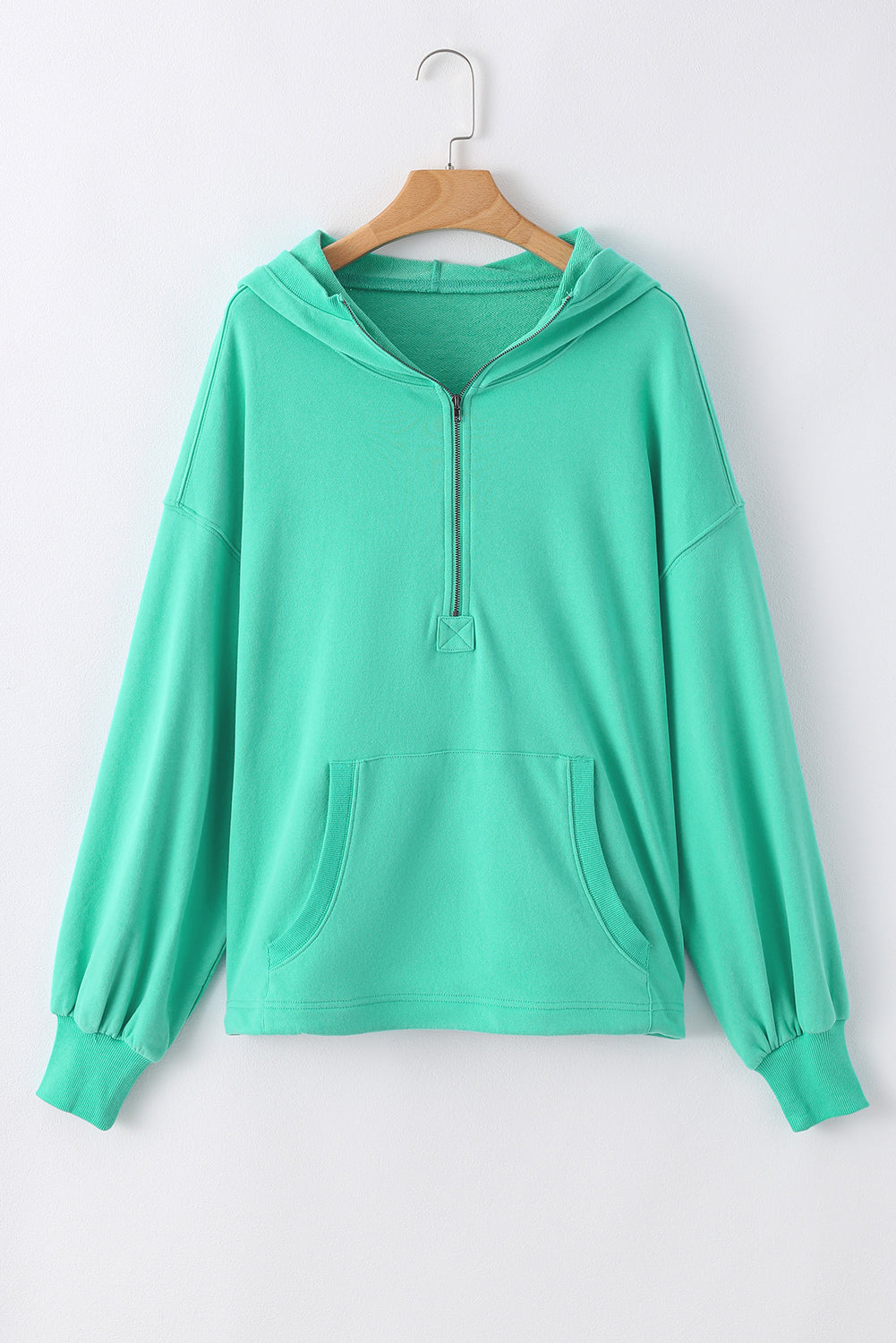 Solid Kangaroo Pocket Half Zipper Oversized Hoodie