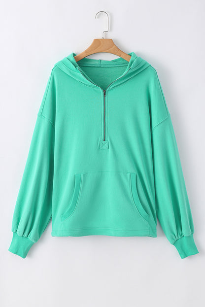 Solid Kangaroo Pocket Half Zipper Oversized Hoodie