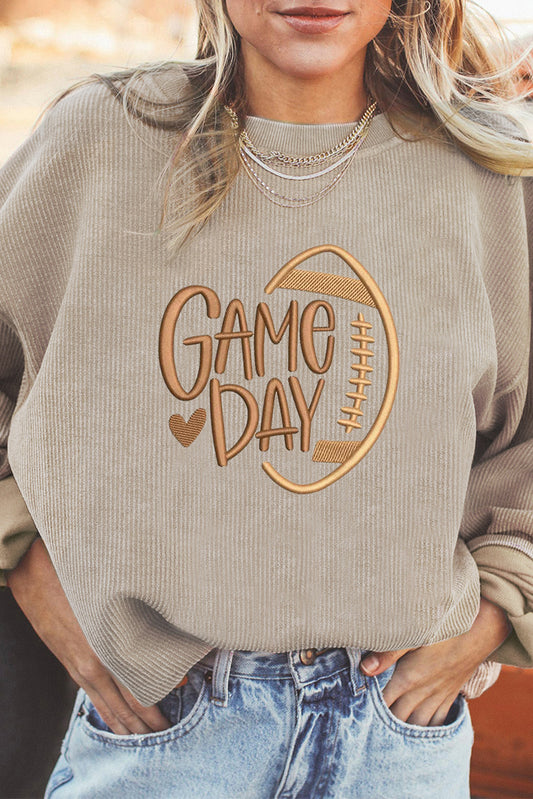 Game Day Ribbed Oversized Sweatshirt with Embroidery