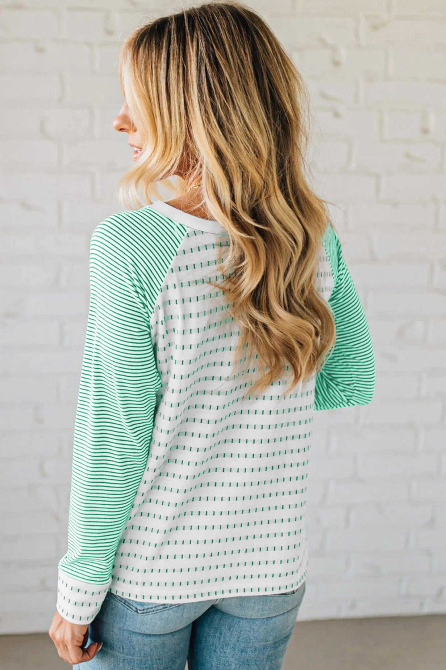 Striped Raglan Sleeve Color Block Long Sleeve Top