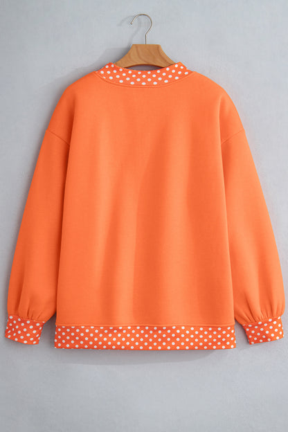 Red Polka Dot Trim Oversized Colorblock Sweatshirt