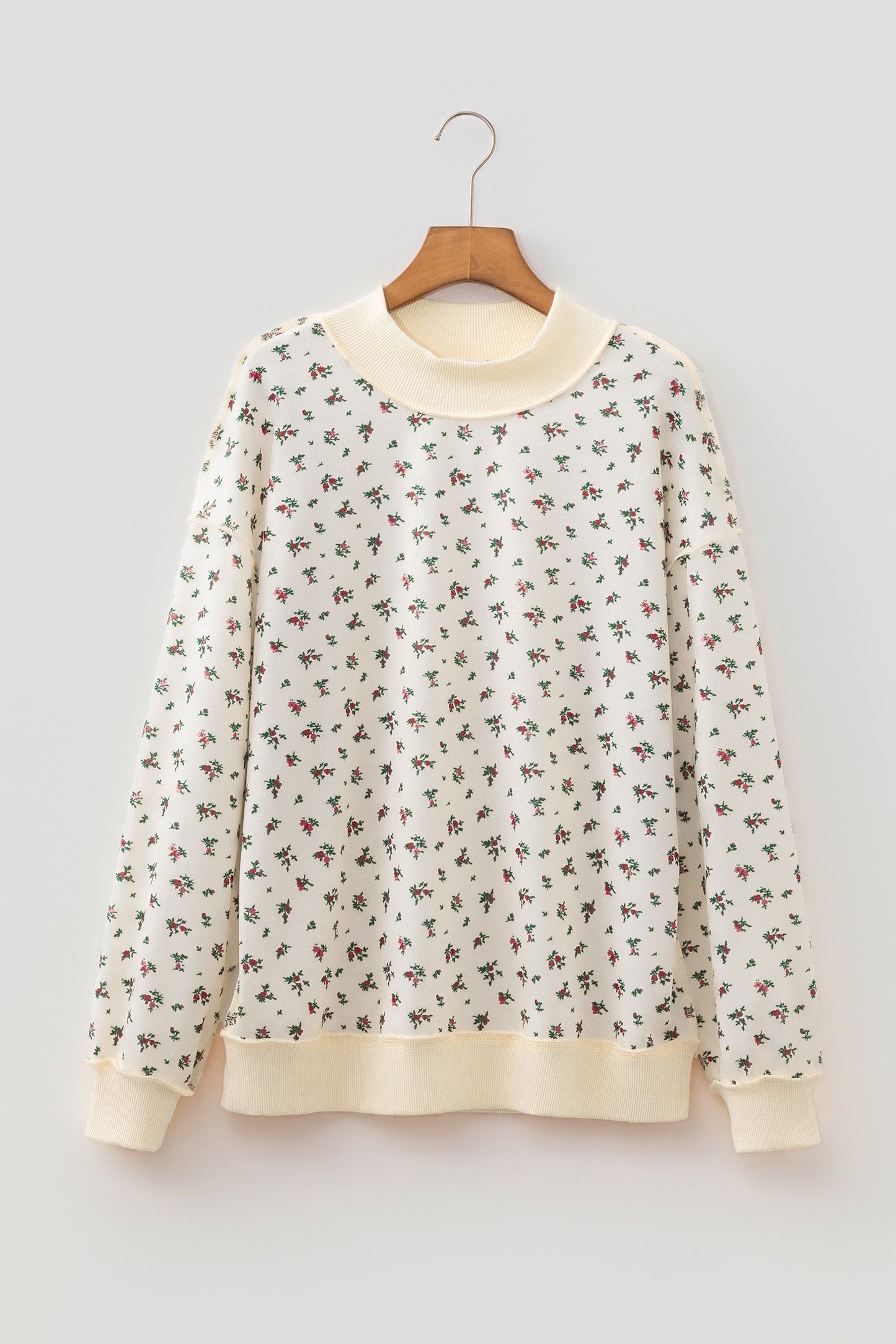 Floral Mock Neck Pullover Sweatshirt Women Casual Top