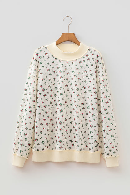 Floral Mock Neck Pullover Sweatshirt Women Casual Top