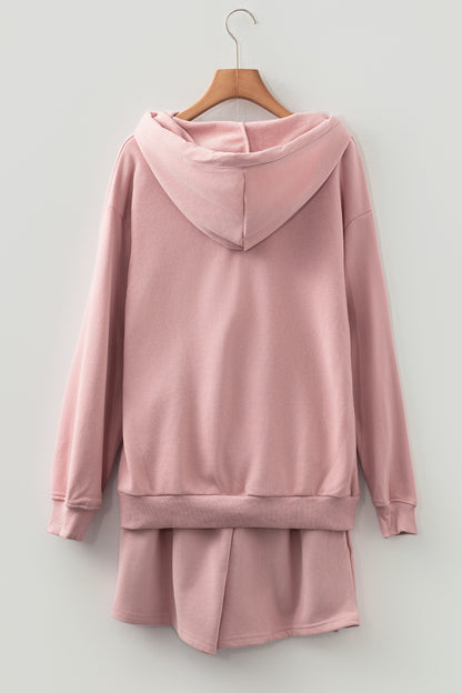 Valerian Button Drawstring Hooded Pullover and Casual Short Set