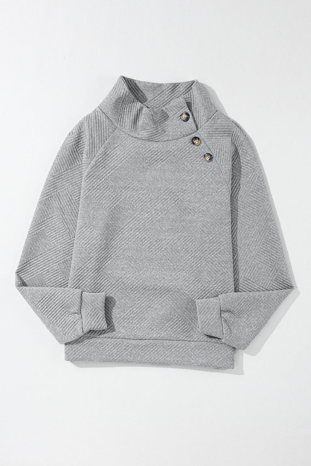 Black Asymmetric Buttons Detail High Neck Textured Sweatshirt