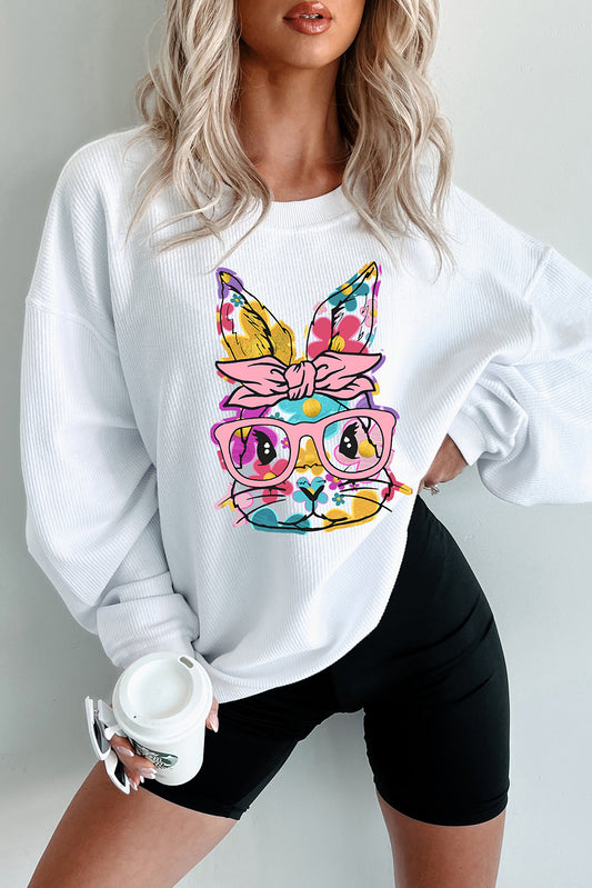 Floral Bunny Easter Graphic Corded Sweatshirt