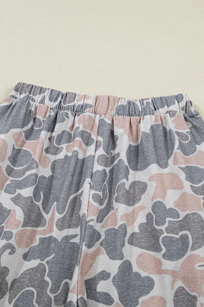 Camo Print Cotton Tee & Wide Leg Lounge Set