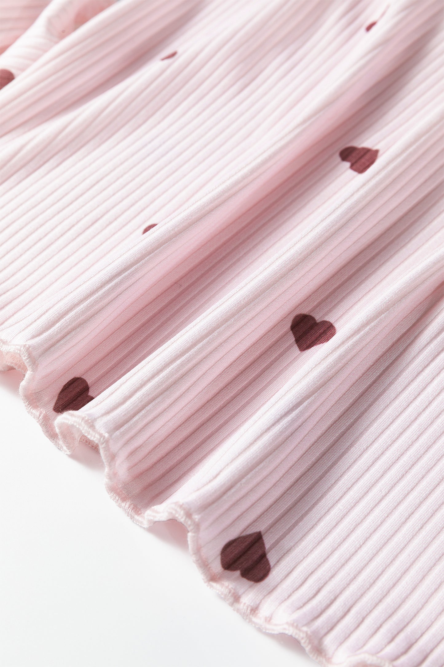 Pink Heart Print Ribbed Knit Valentine Lounge Short Set