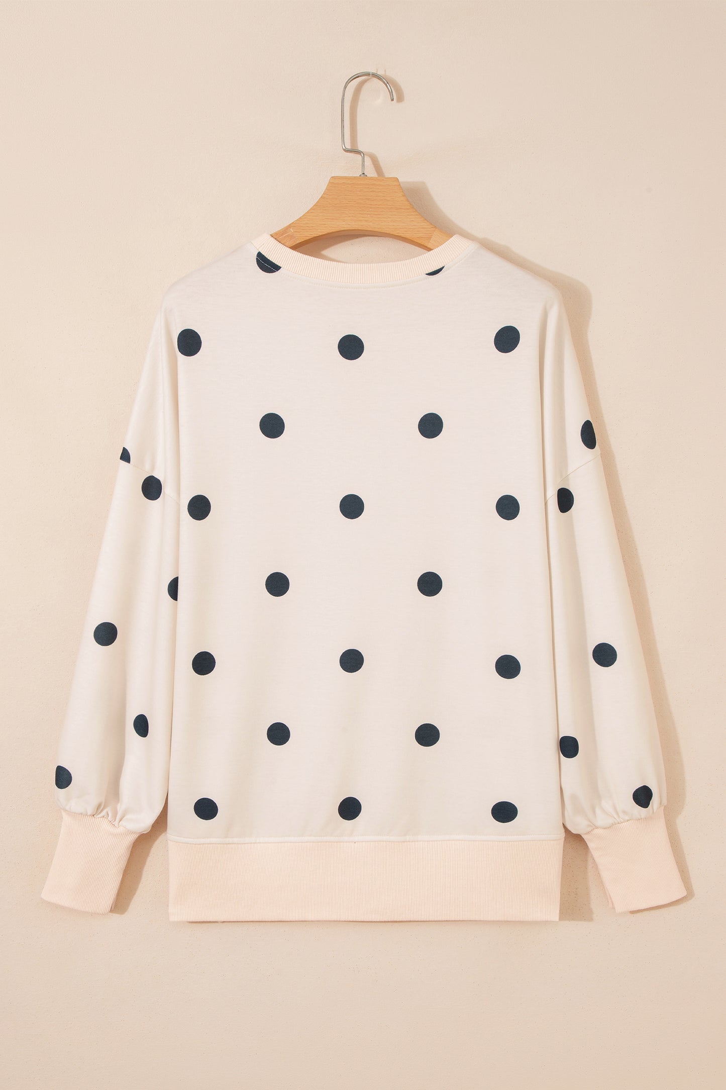 Polka Dot Oversized Long Sleeve Tee Split Hem