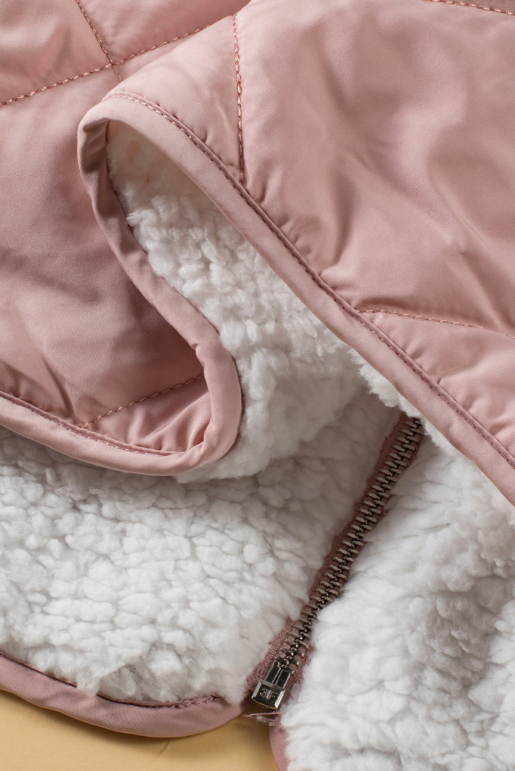 Pink Fleece Lined Quilted Zip Up Vest Jacket
