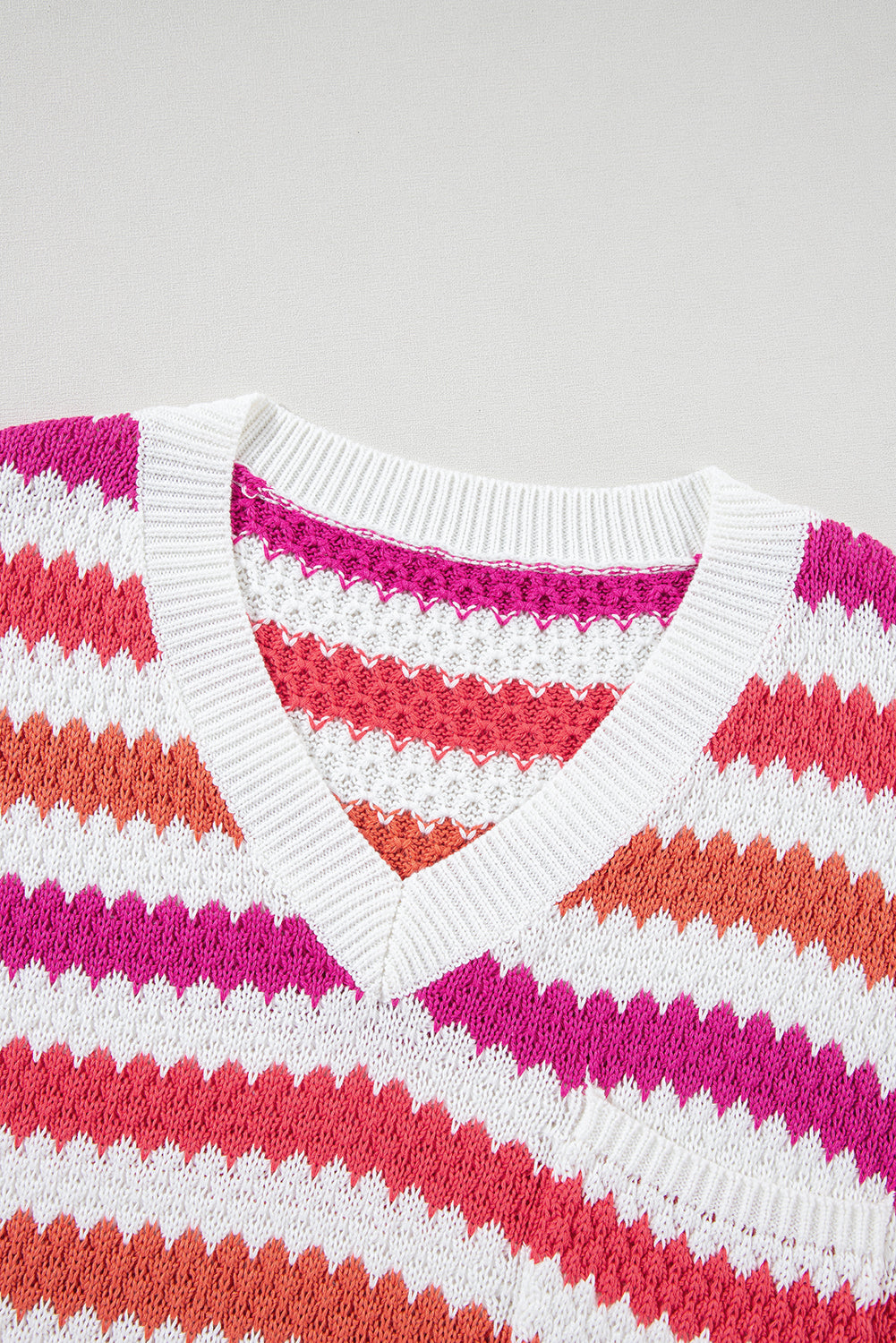 Pink Stripe V Neck Drop Shoulder Plus Size Sweater