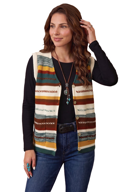 Striped Knit Button Front Sweater Vest