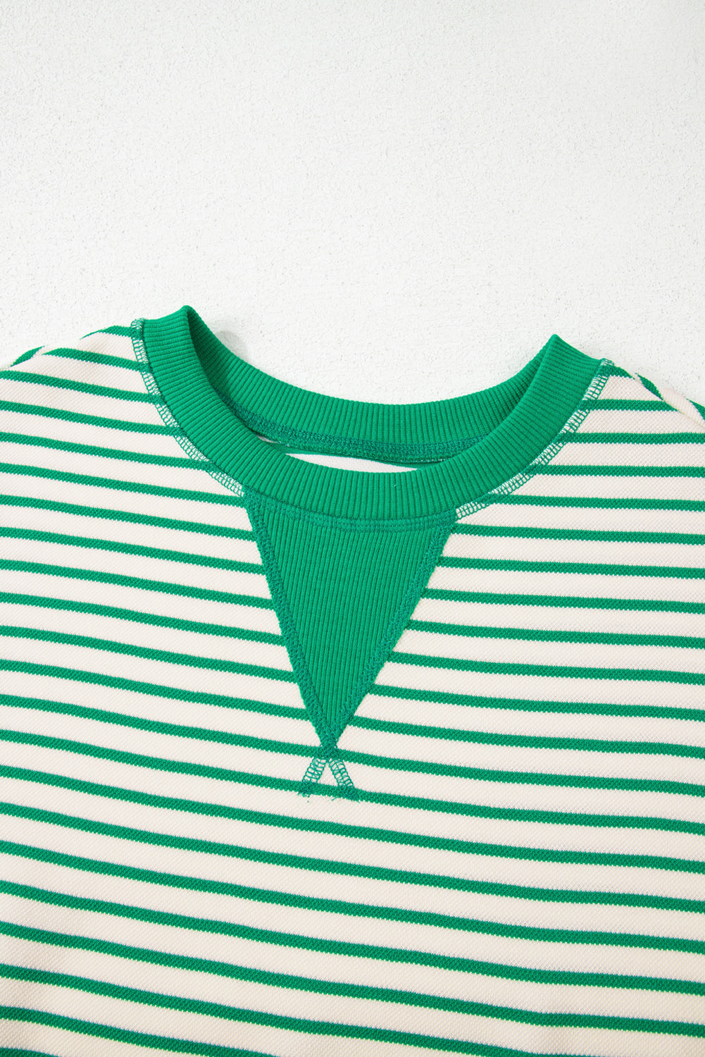 Green Striped Ruffle Sleeve Contrast Casual Top