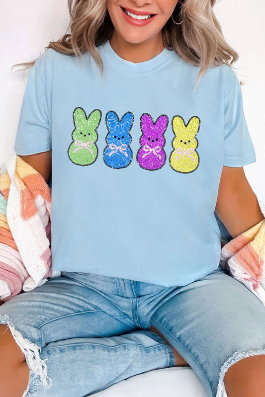 Easter Bunny Sequin Graphic Casual Short Sleeve T Shirt