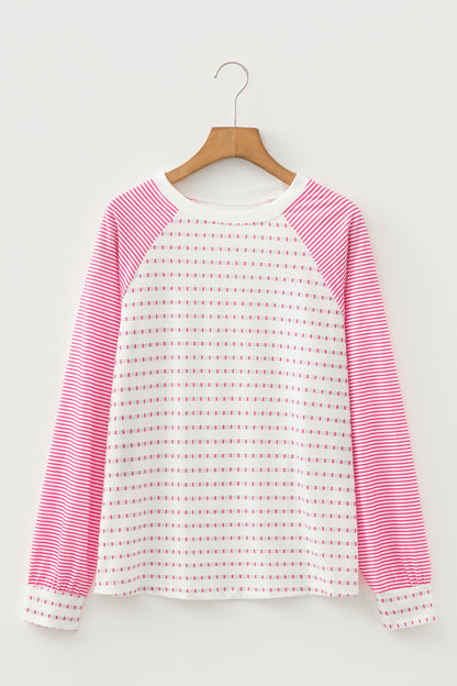 Striped Raglan Sleeve Color Block Long Sleeve Top