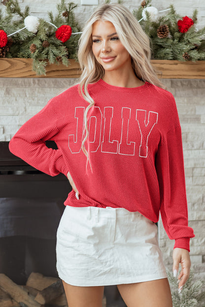 Corduroy MERRY Letter Christmas Pullover Sweatshirt