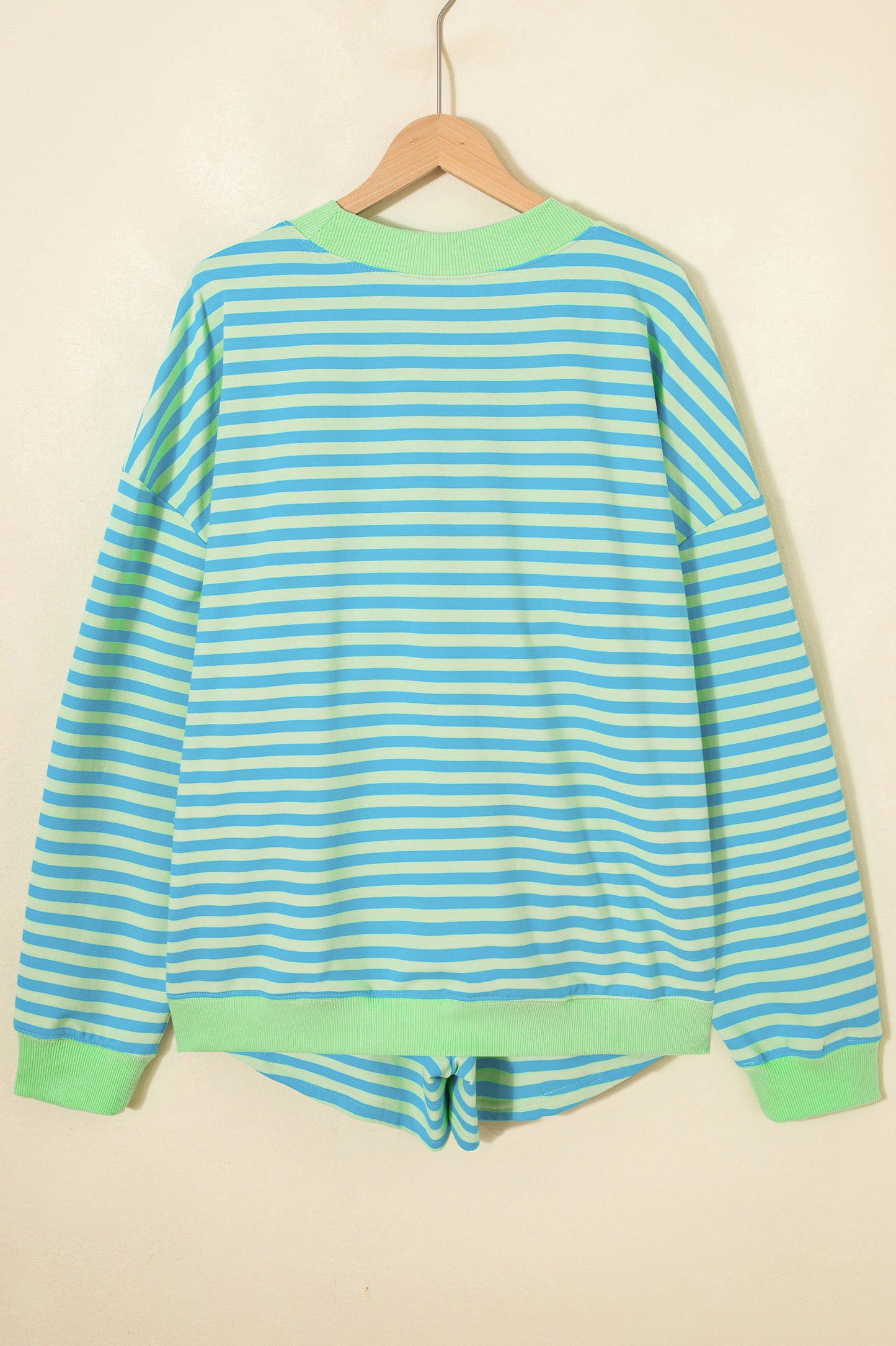 Striped Long Sleeve Pullover and Shorts Lounge Set