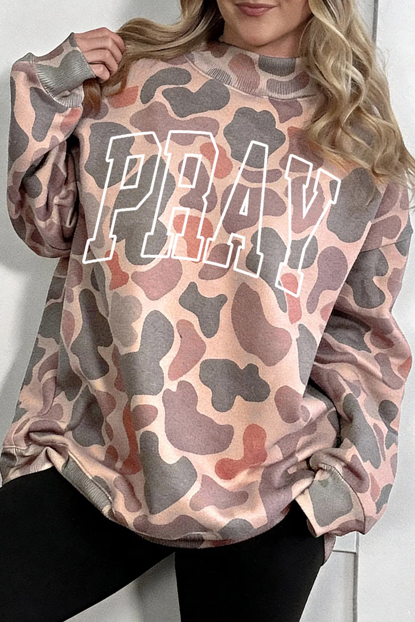 Camo PRAY Embroidered Graphic Oversized Sweatshirt