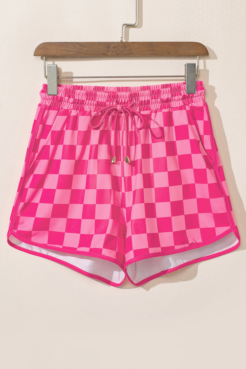 Checkered Drawstring High Waist Casual Lounge Shorts