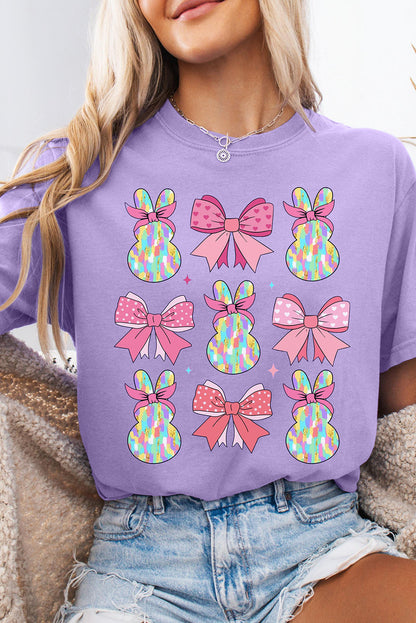 Easter Bow Bunny Graphic Lavender Casual Spring Tee