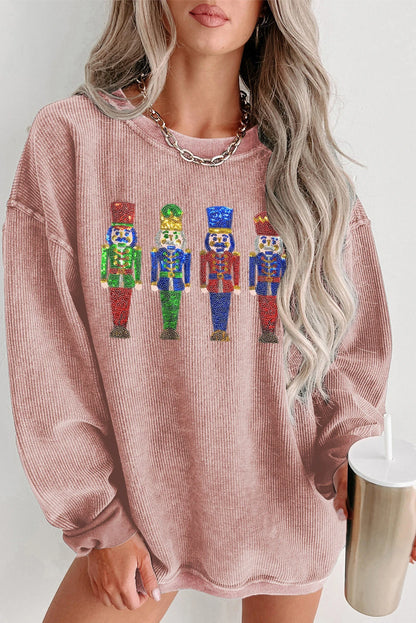 Pink Sequined Doll Corded Baggy Sweatshirt