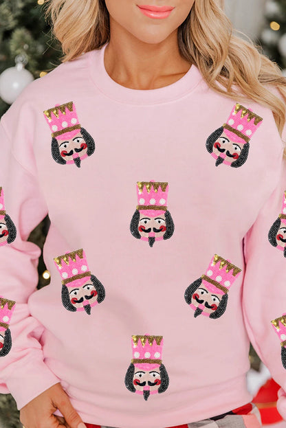 Pink Sequin Graphic Drop Shoulder Christmas Sweatshirt