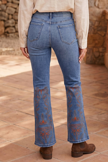 Ashleigh Blue Floral Embroidered Flare Jeans