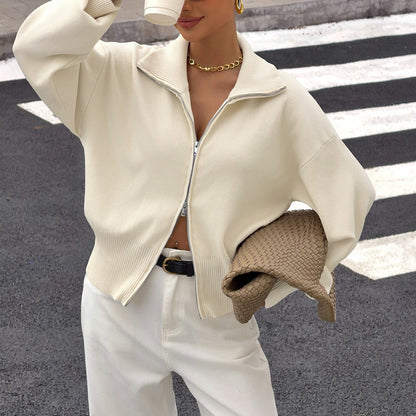 Women's Zip Up Knit Jacket Long Sleeve Casual Cardigan