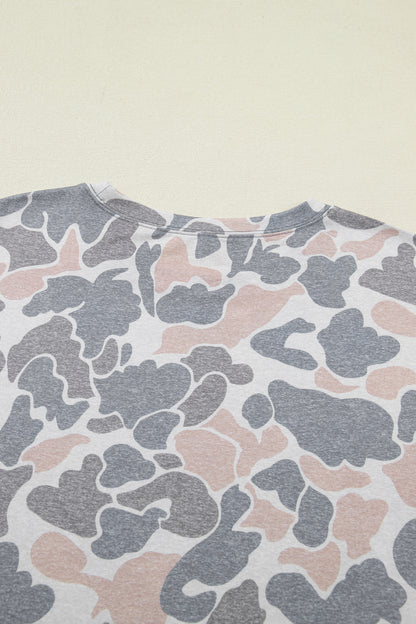 Camo Print Cotton Tee & Wide Leg Lounge Set