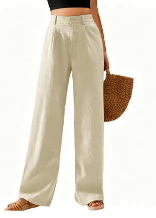 Womens High Waisted Wide Leg Cotton Casual Pants