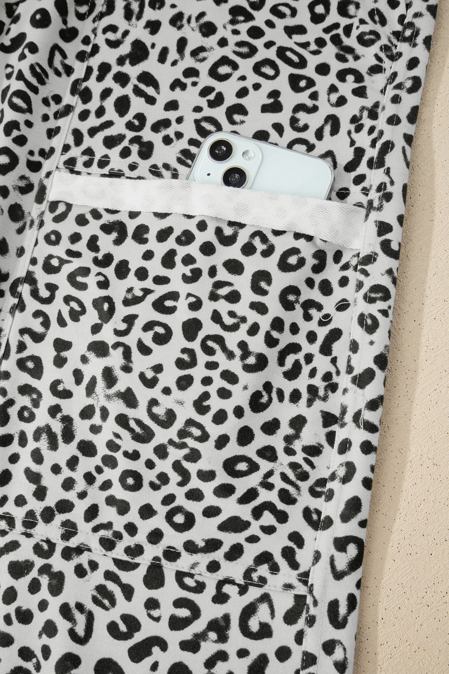 Khaki Animal Print Wide Leg Terry Knit Pants