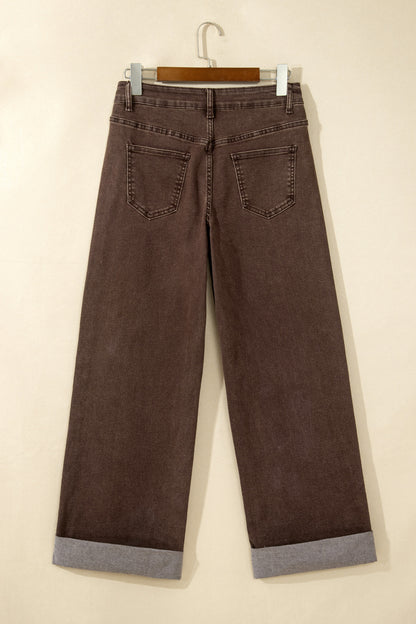 Black Studded Detail Straight Leg Casual Loose Jeans