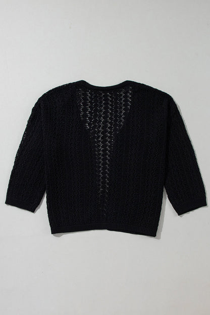 Chic Hollow Out Knit Cardigan with Drop Shoulders