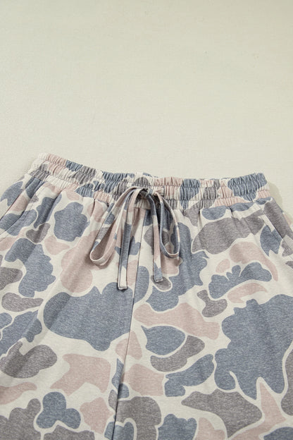 Camo Two Piece Lounge Set Oversized Tee Shorts Outfit