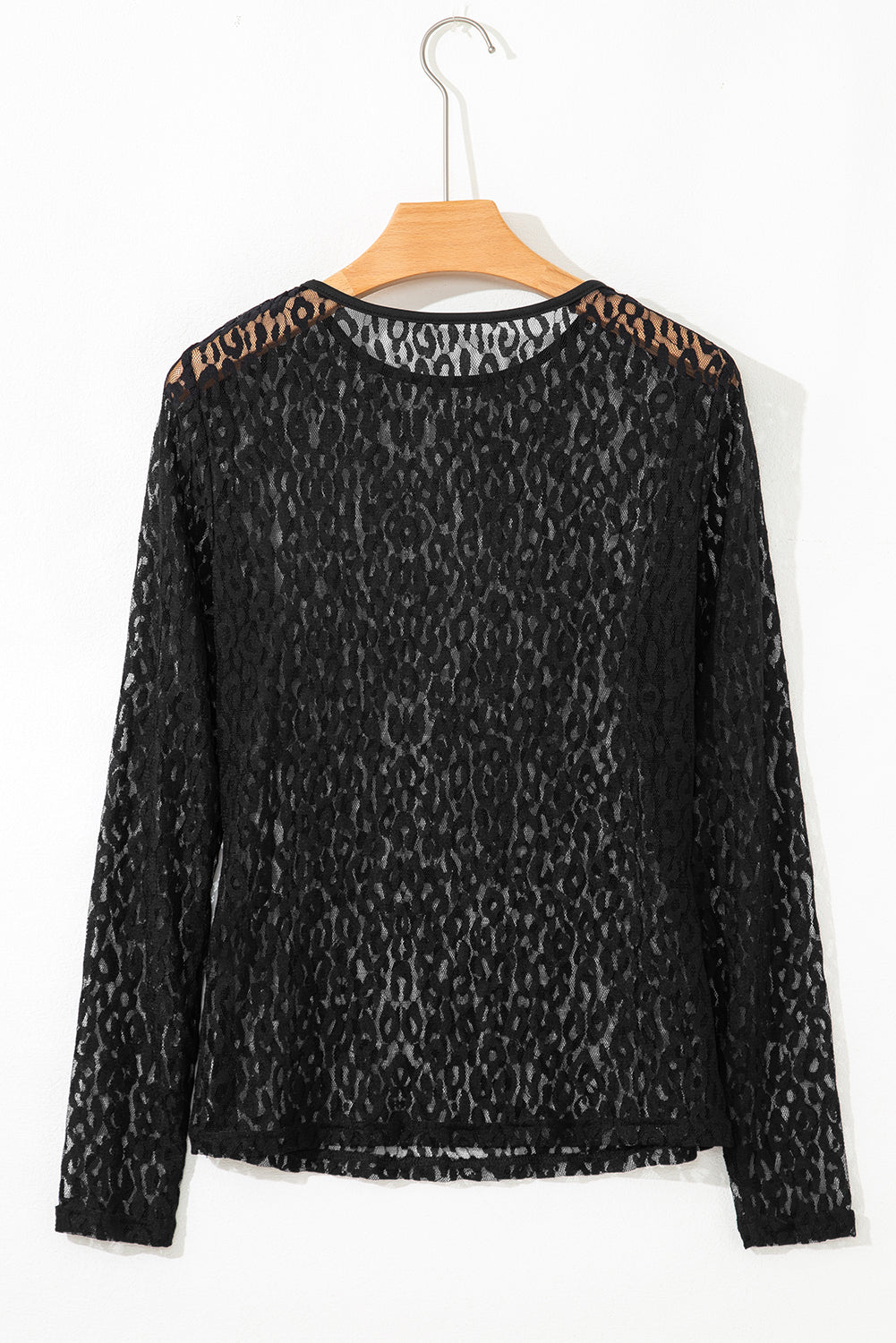 Leopard Mesh Long Sleeve Top Sheer Sexy Shirt Women