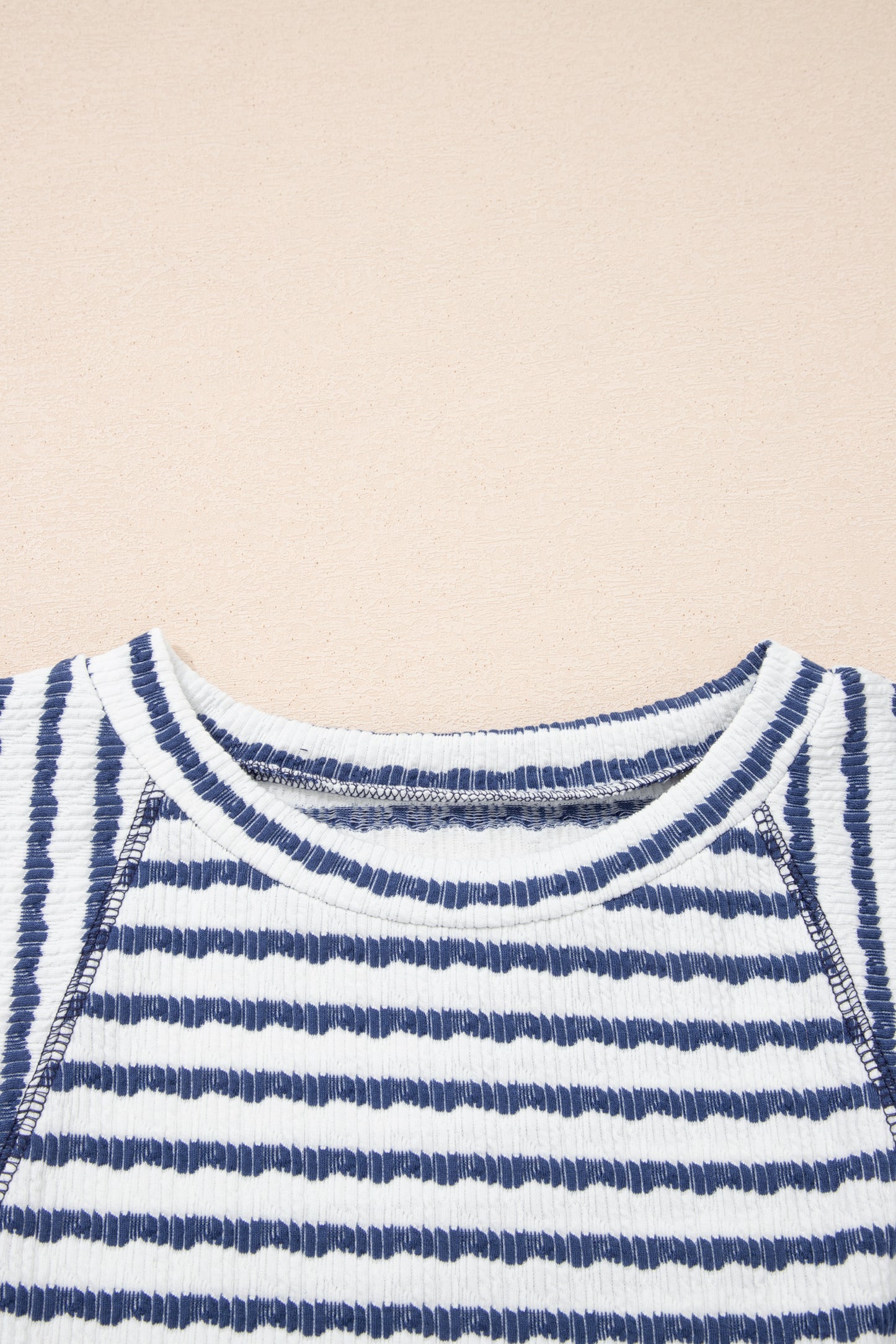 Apricot Stripe Textured Loose Fit Short Sleeve Top