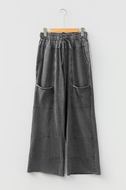 Mineral Wash High Waist Wide Leg Pants with Pockets