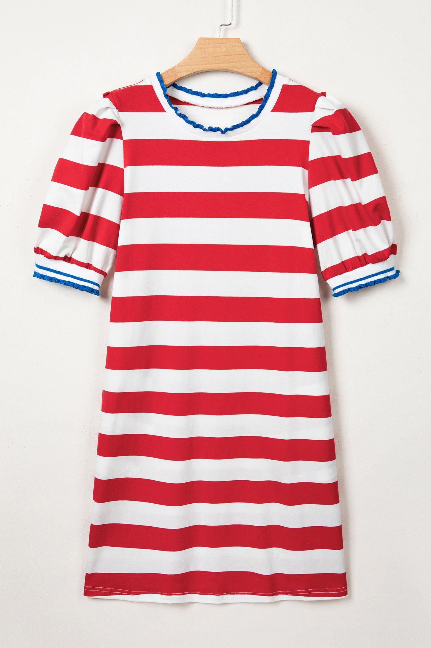 Red Stripe Puff Sleeve Dress Flag Day Independence